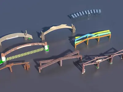 Pack of different type of Gate 3d Models Low-poly 3D model