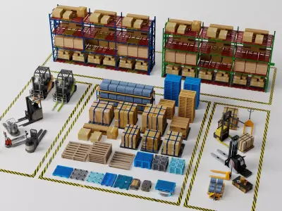 Warehouse Storage Racks Logistics Interior PBR Game Ready Low-poly 3D model