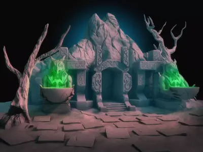 Cave-Entrance model high poly rock in middle of circle 3D model