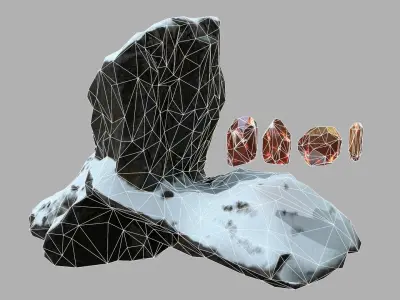 Crystal Set rock with snow Low-poly 3D model