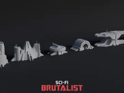 SCI-FI Brutalist Low-poly 3D model