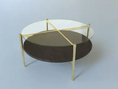 Coffee Table gold marble wood - Mid-Century Art Display Round  3D model