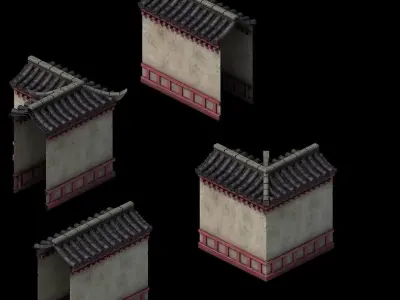 Game Building - the main city wall 01 3D model