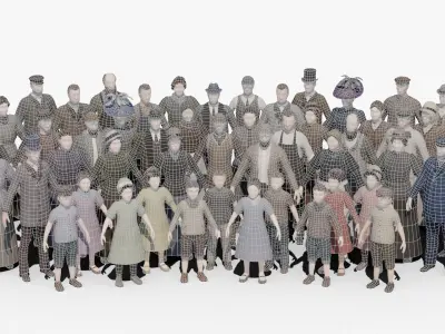  19th century low poly crowd with Anima file 