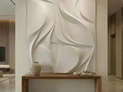 Modern Abstract Relief Panel Wall Decor Set STL Mural CNC 371  3D model