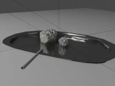Cocaine Rock with Metal Tray Plate and Snorting Metallic Straw Low-poly 3D model
