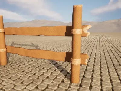 Meadow wooden barrier Low-poly 3D model