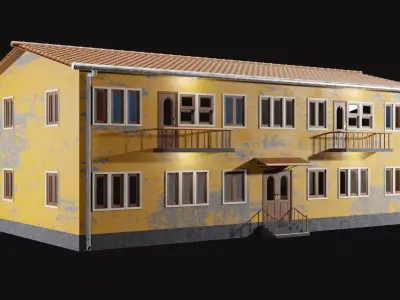 Enterable Two Storey House  Interior and Exterior  Game Ready Low-poly 3D model
