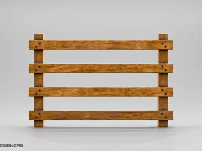 Wooden Fence Low Poly 3D Model Low-poly 3D model
