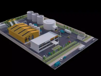 Low Poly Recycling Plant   Waste Management Facility 3D Model Low-poly 3D model