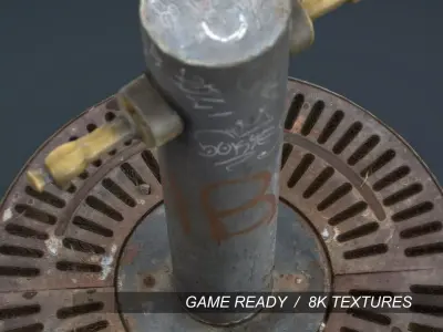 Fountain old water jug with graffiti Low-poly 3D model