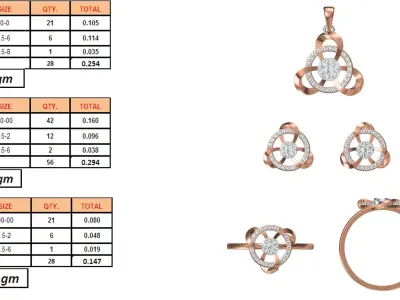 Light Minimalist Diamond Ring Earrings Pendant Set 3D print model purchase