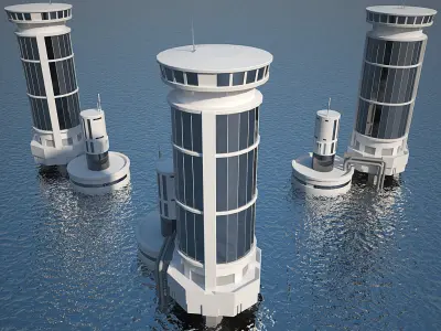 Industrial Sea Tower Low-poly 3D model