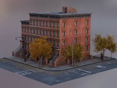 Cozy Autumn Brooklyn Neighbourhood Kit Low-poly 3D model