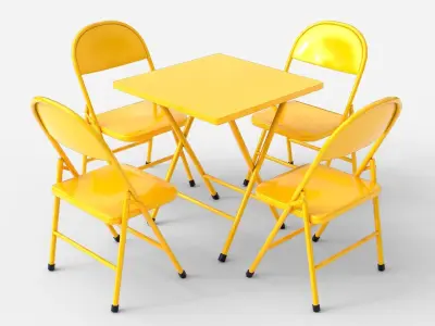 Square Folding Table With Folding Chair Low-poly 3D model