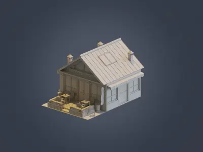 Cafe Building 001 Low-poly 3D model