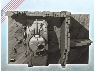 Ruin of Sherman M4 with walls and pieces of wood 4 - World War T 3D print model