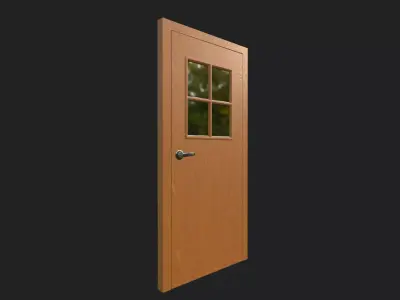 Wooden Door with Four Panel Glass Window 3D model
