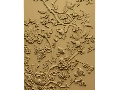 Modern Floral Bas-Relief Wall Decor Set STL Mural CNC 396 3D model