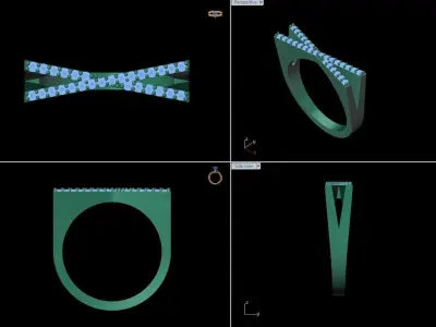 alphabet jewelry ring diamond letter X 3D print model