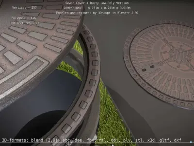 Compass Sewer Cover 4 Rusty Low-Poly Version  Low-poly 3D model
