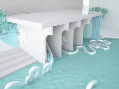 Abstract building with pool 3D model