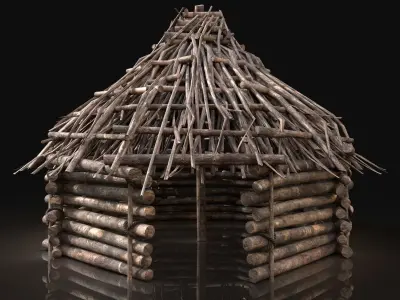 Next Gen AAA Forest Shelter Hut made of sticks and logs Low-poly 3D model