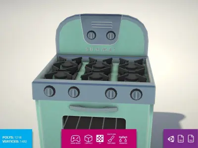 Vintage Kitchen Stove Low-poly 3D model