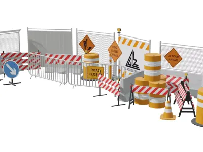 Traffic Props and Barricades Set Low-poly 3D model