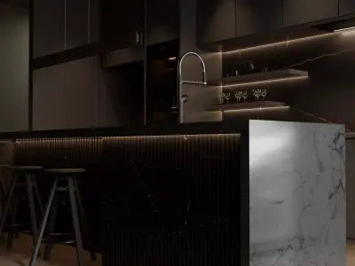 Dark Themed Modern Kitchen 3D model