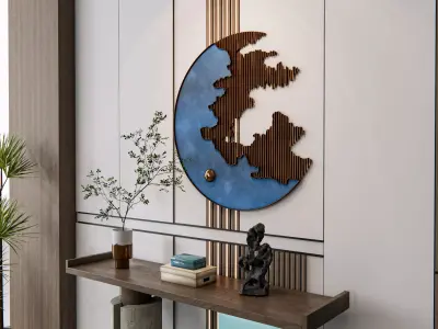 Sideboard with wall panel and flooring 14 3D model
