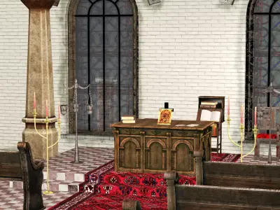 Church With Interior Full Pack 3D Model Low-poly 3D model
