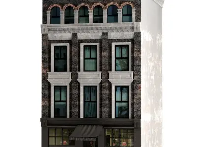 worn-out-building brick building with windows and balconies 3D model