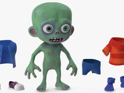  Cartoon Zombie Green in a Blue Costume 