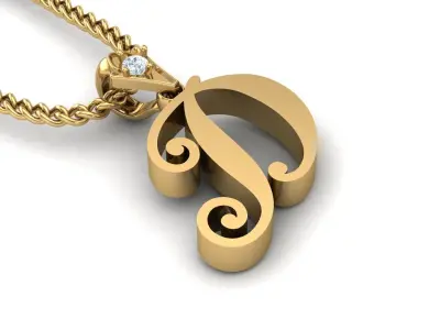 Light Gold Fancy Font Pendant D 3D print model
