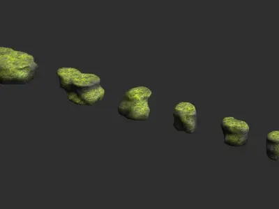 Short Flat Rocks - Moss 1 Low-poly 3D model