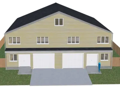 Symmetrical house with screen porches and a attic  3D model