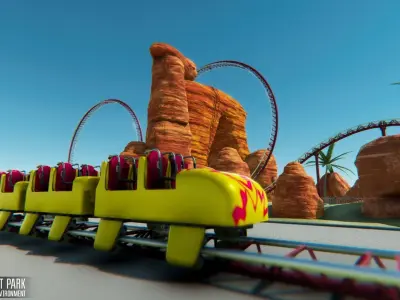 Amusement park - attractions  carousels and environment Low-poly 3D model