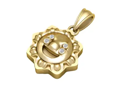 Gold Sun Pendant with Diamond Accents and Smiling Face 3D print model