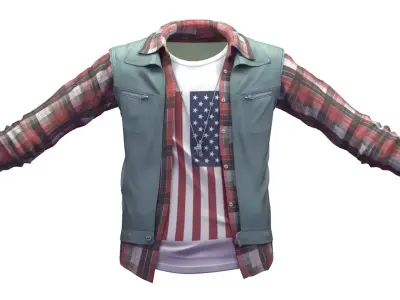 Cartoon High Poly Subdivision American Flag Vest Low-poly 3D model