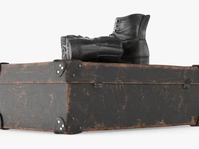  Leather Combat Boots On Vintage Suitcase Black Used 