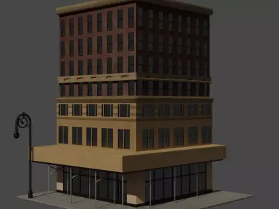 City Corner Building Facade with Sidewalk and Streetlight 3D model