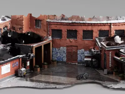 001609 Urban Courtyard with Graffiti 3D Scanned Environment 3D model