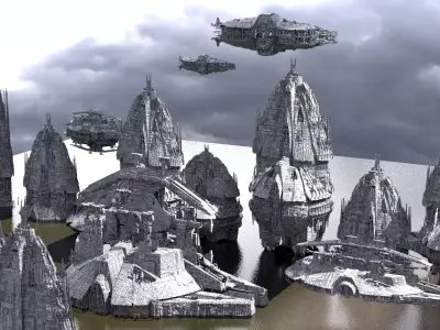 Jupiter alien Temple Ships Kitbash 3D model