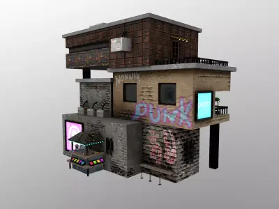 Cyberpunk City - Building 14  Low-poly 3D model