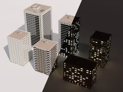 Buildings mid-rise Low-poly 3D model