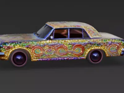 Festive Light-Wrapped Vintage Cruiser Car 3D Model Low-poly 3D model