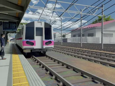 anime train station scene made in blender 3D model