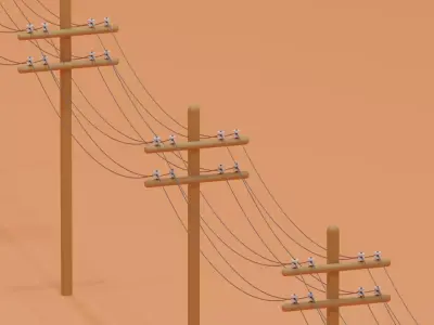 Wooden Telephone Pole Power Line Low-poly 3D model