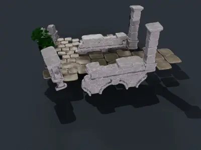 Ruin gate Low-poly 3D model 25